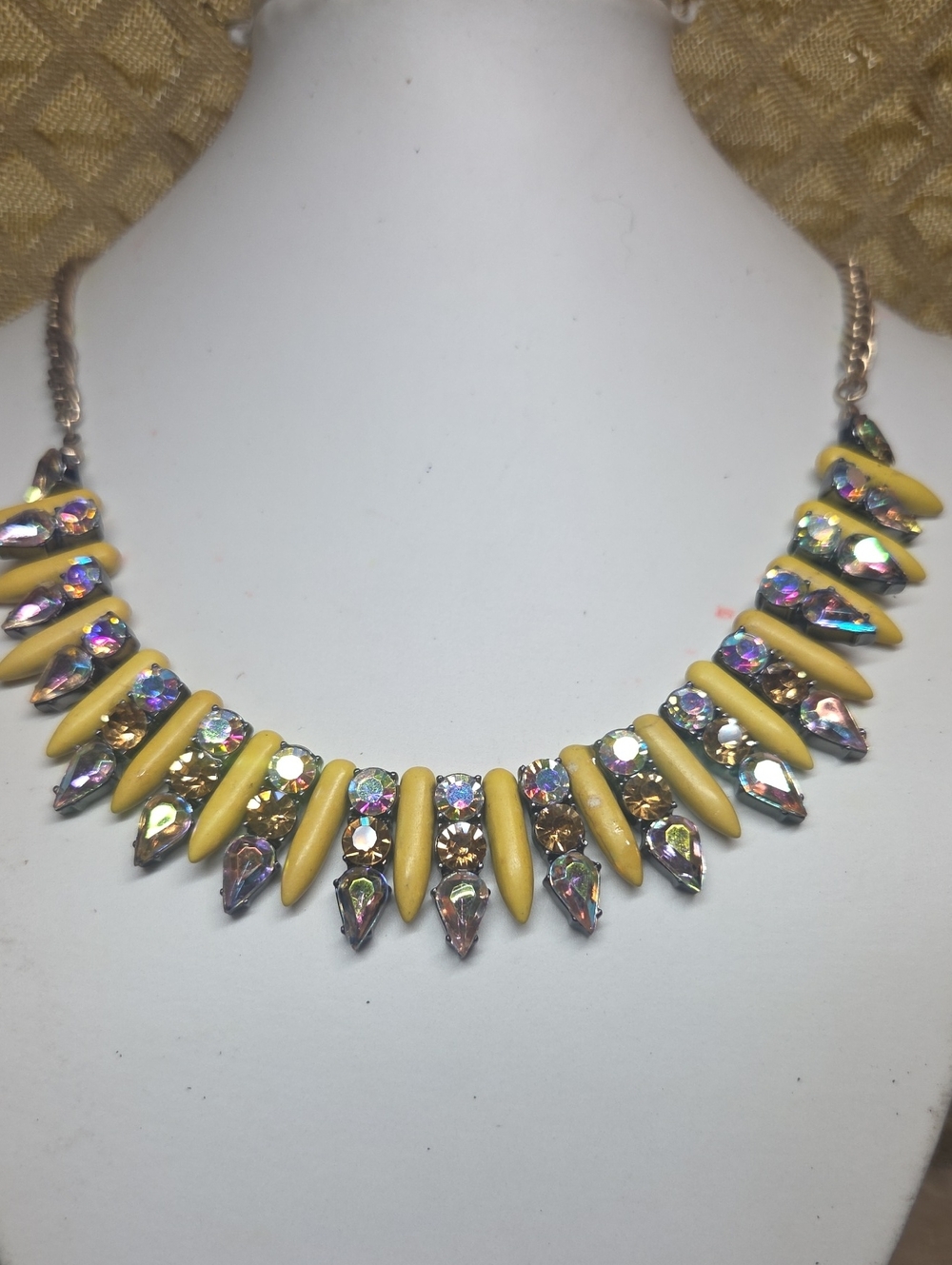 Yellow AB Crystal Spike Statement Necklace - Vintage
